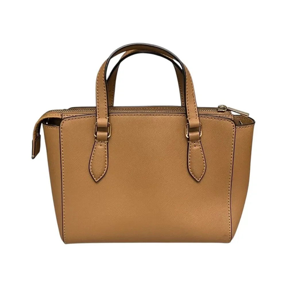 Tory Burch Emerson Mini Top Zip Tote Saffiano Leather Camel Crossbody Satchel